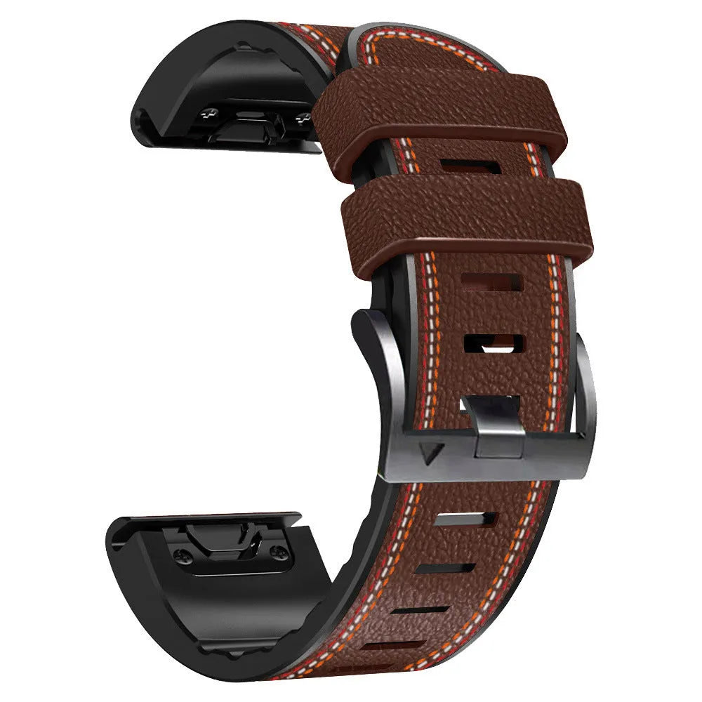 Silicone leather quick release watchband for Garmin Fenix 7X 6X 5X 7 6 5 in black 22mm or 26mm
