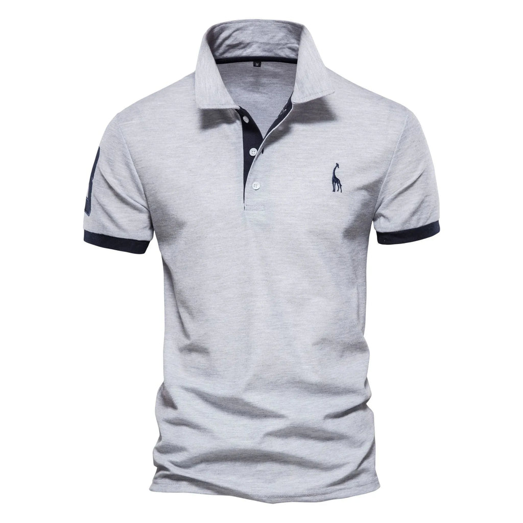 Men's slim fit embroidered deer T-shirt on a hanger, shown in a red colour option.