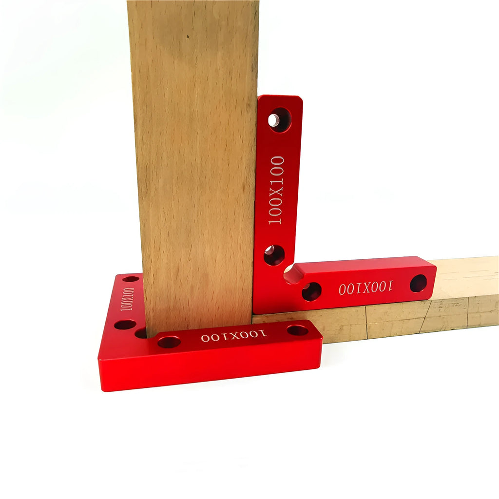 Aluminium right angle positioning block for woodworking jigsaw fixture with accurate scale