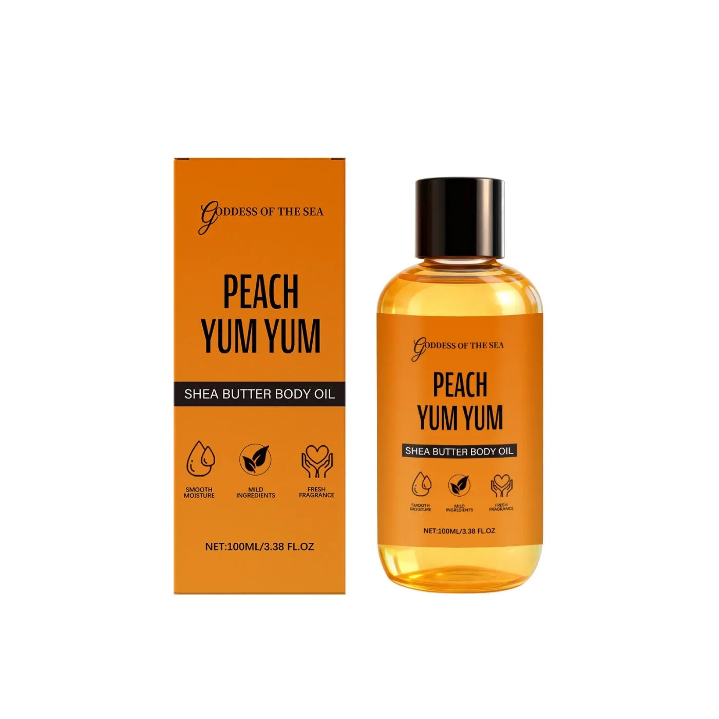 Shea butter body oil bottle with jasmine extract, available in cotton candy jasmine and peach styles