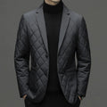 Men's solid colour thick winter down jacket with lapel cardigan style and side seam pockets