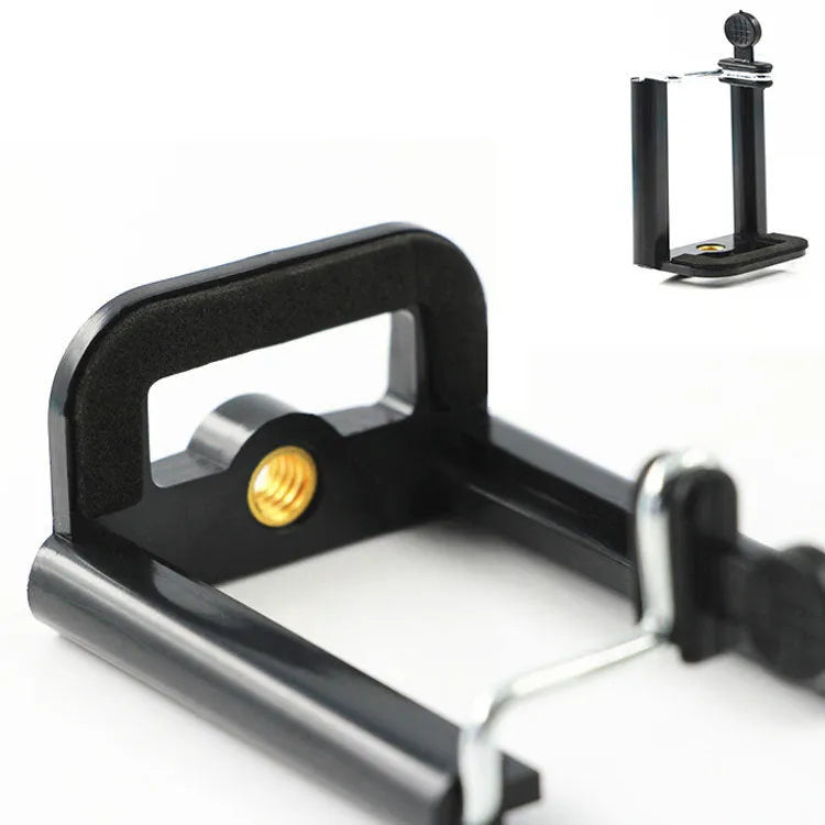 Black plastic universal mobile phone holder with U clip mounting bracket