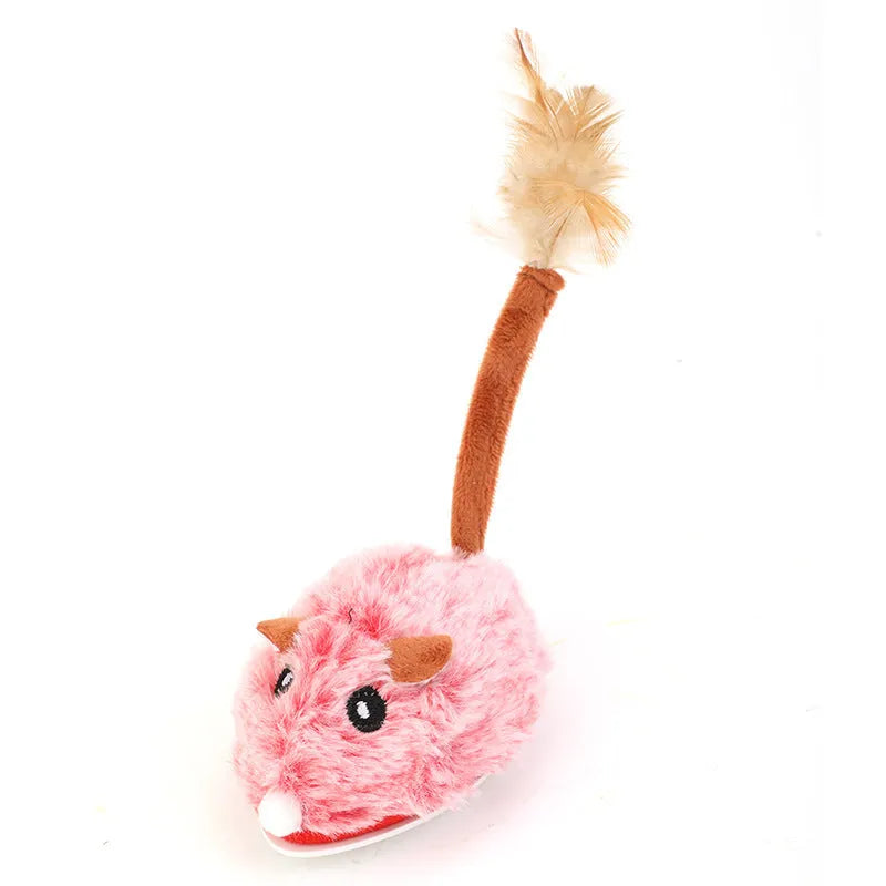 Self-moving plush electric mouse cat toy in pink with Type C charging