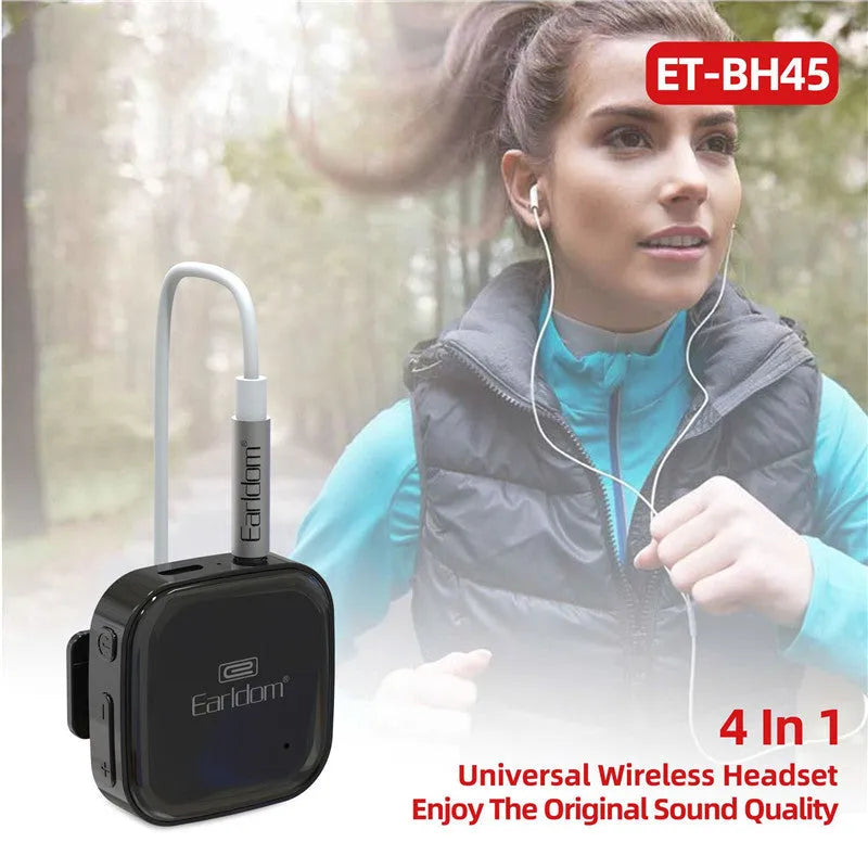 Black Bluetooth lavalier headset with clip, shown alongside red and grey colour variants.