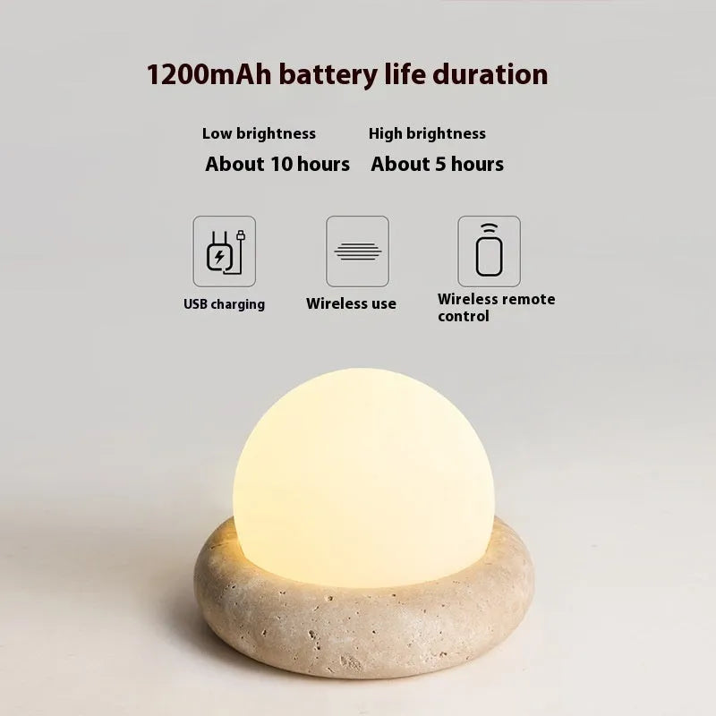 Cream remote control bedside night light with yellow cave stone illumination