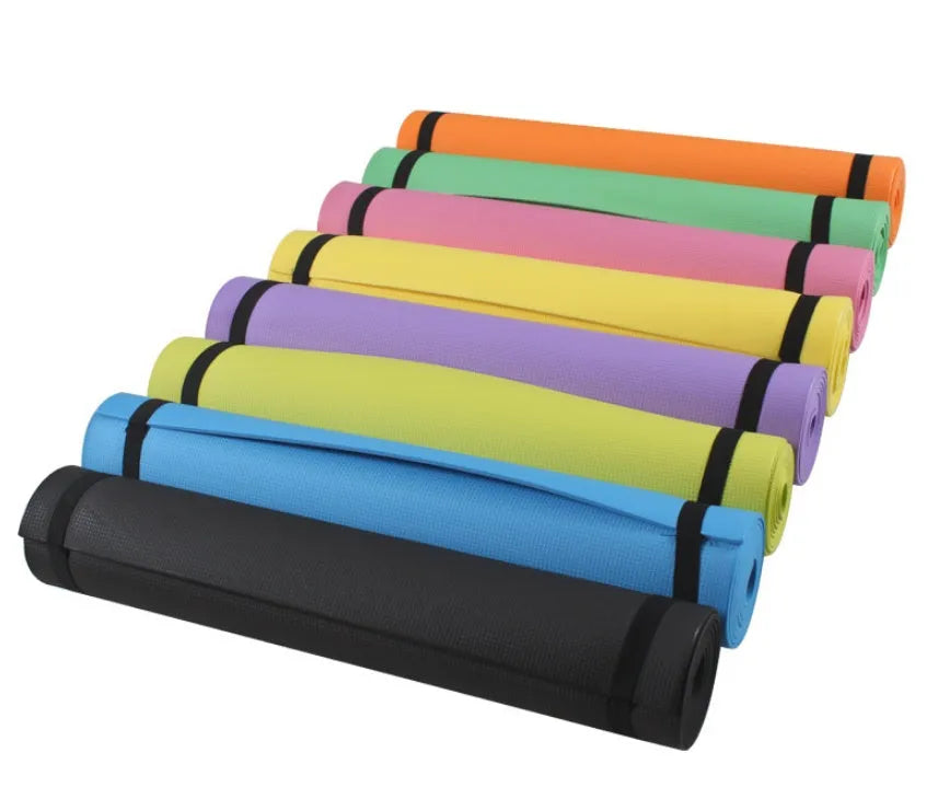 EVA composite yoga mat in a choice of colours showing 4mm and 6mm thickness options for fitness.