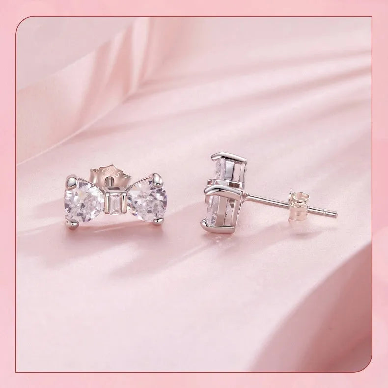 New Bow S925 Sterling Silver Stud Earrings for Women Sweet Style BSE1193 Electroplating