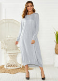 Black loose-fitting lantern dress with lace-up crew neck and ruffle detail