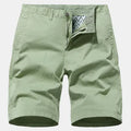 Men's blue denim casual shorts with a straight-leg cut and no belt, laid flat.