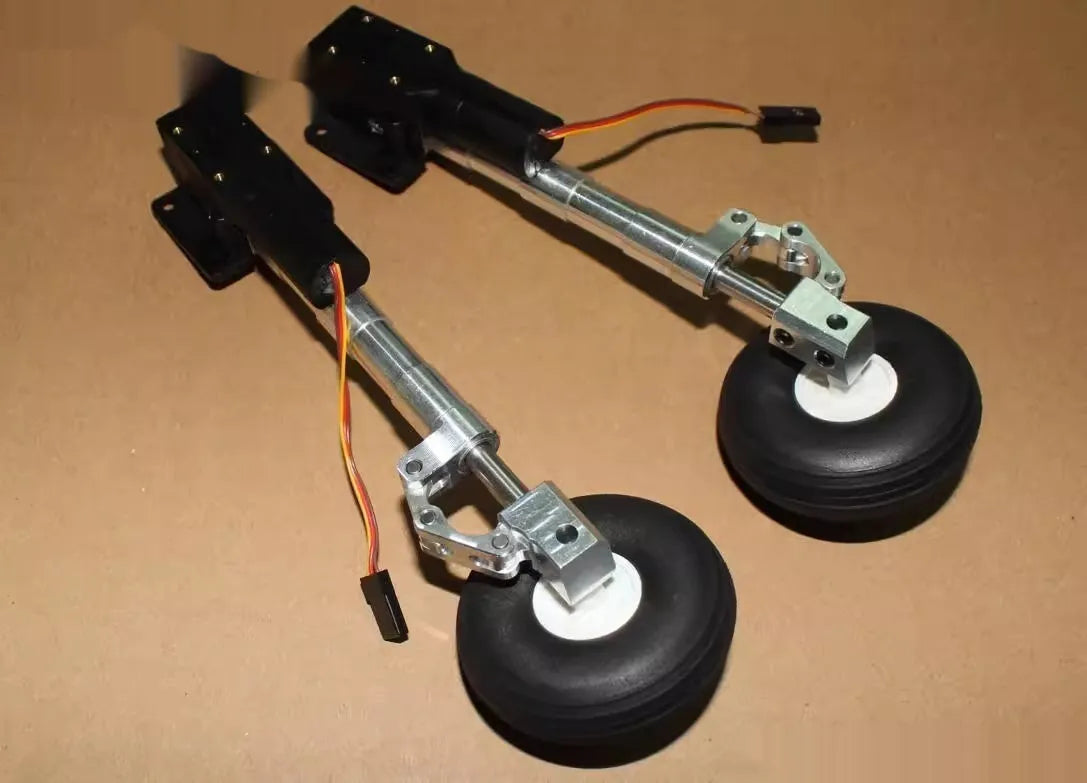 RC car alloy retractable landing gear with shock absorption and choice of wheel sizes