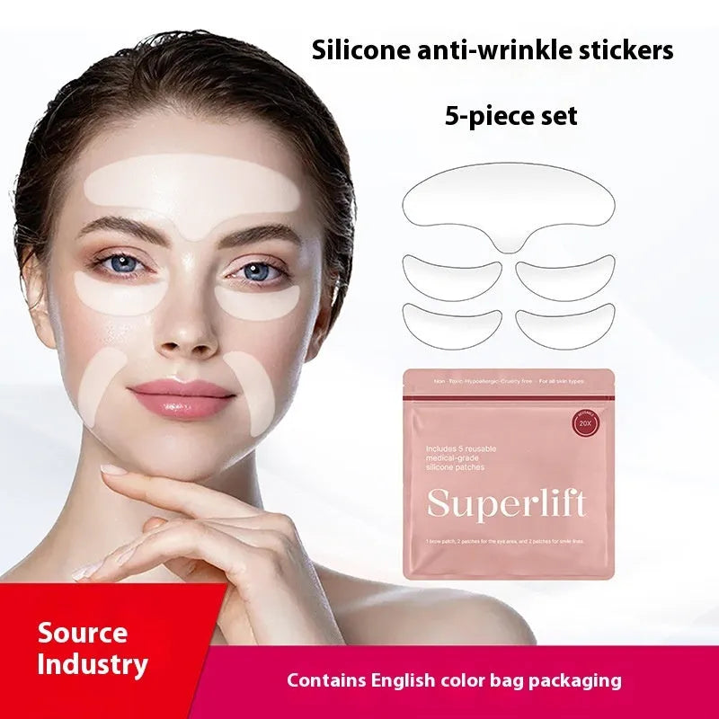 Set of five silicone anti-wrinkle face patches for forehead and eye application