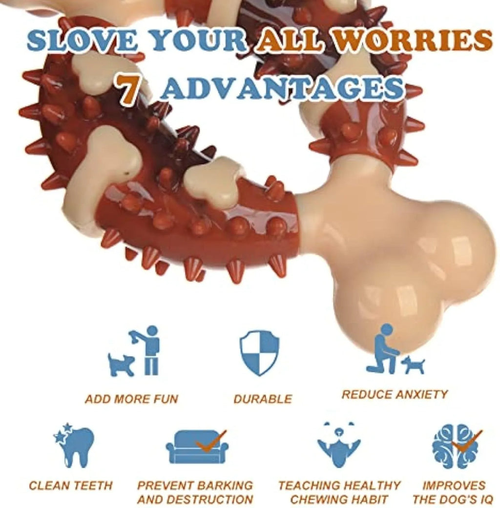 Natural rubber bone-shaped dog molar toy for teeth grinding and anxiety relief in two size options