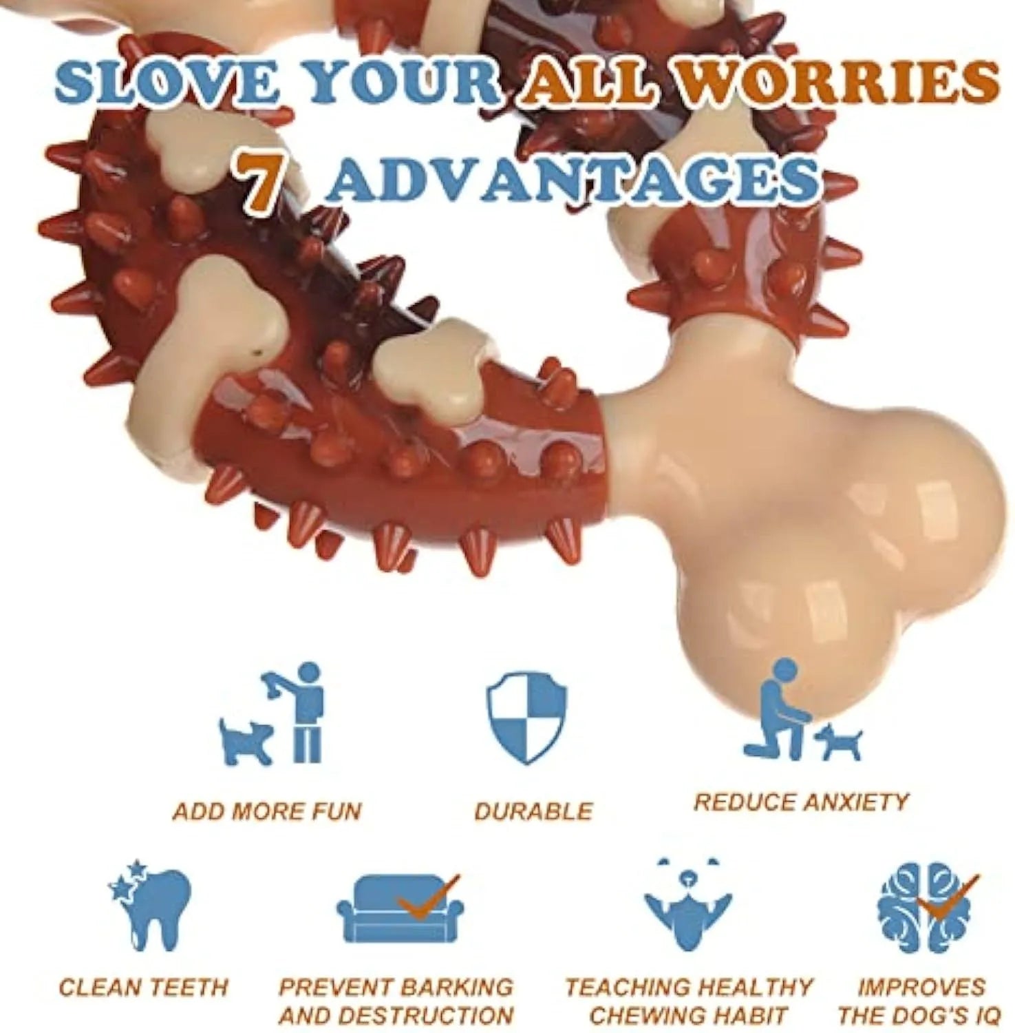 Natural rubber bone-shaped dog molar toy for teeth grinding and anxiety relief in two size options