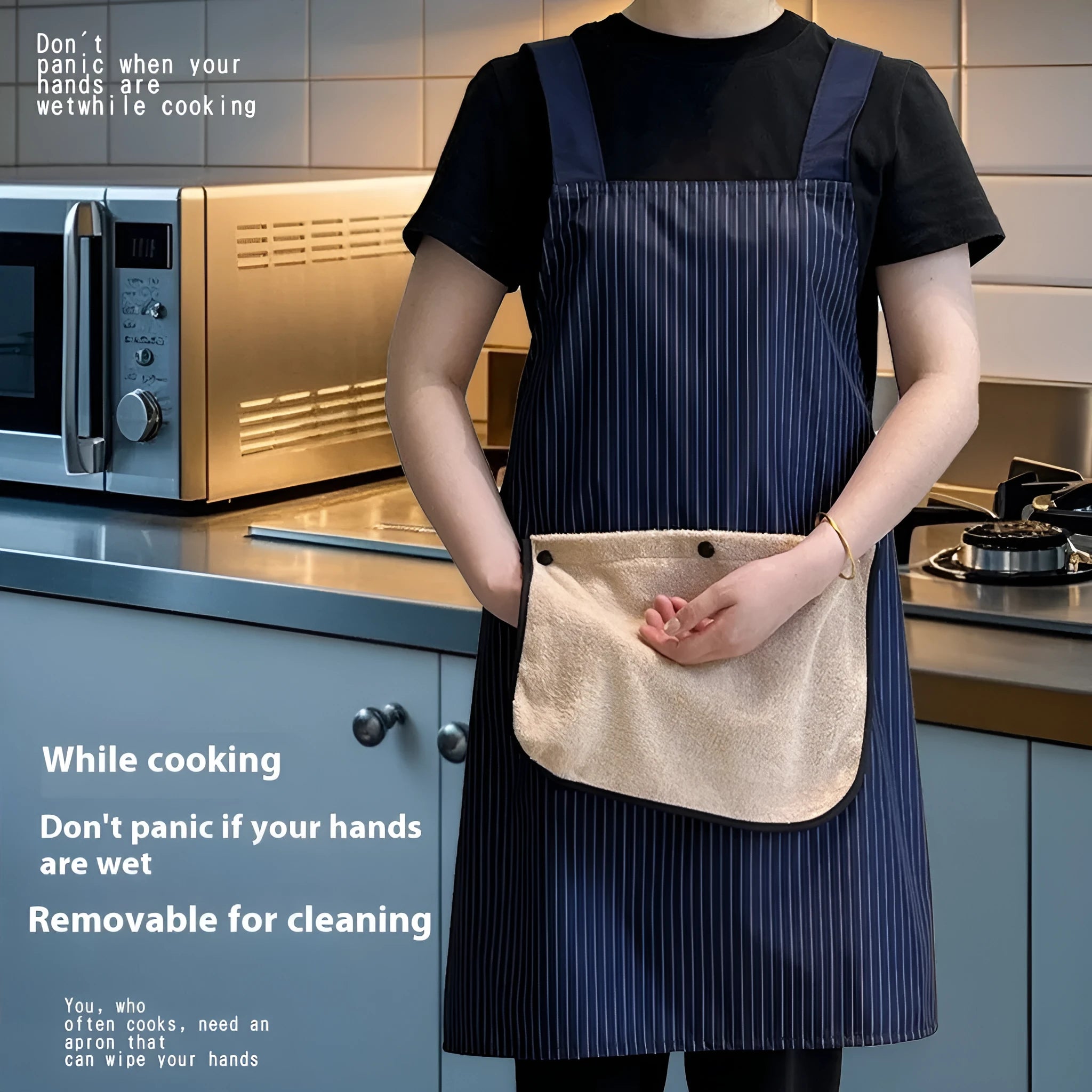 Kitchen household composite waterproof apron in free size, polyester material, colour black