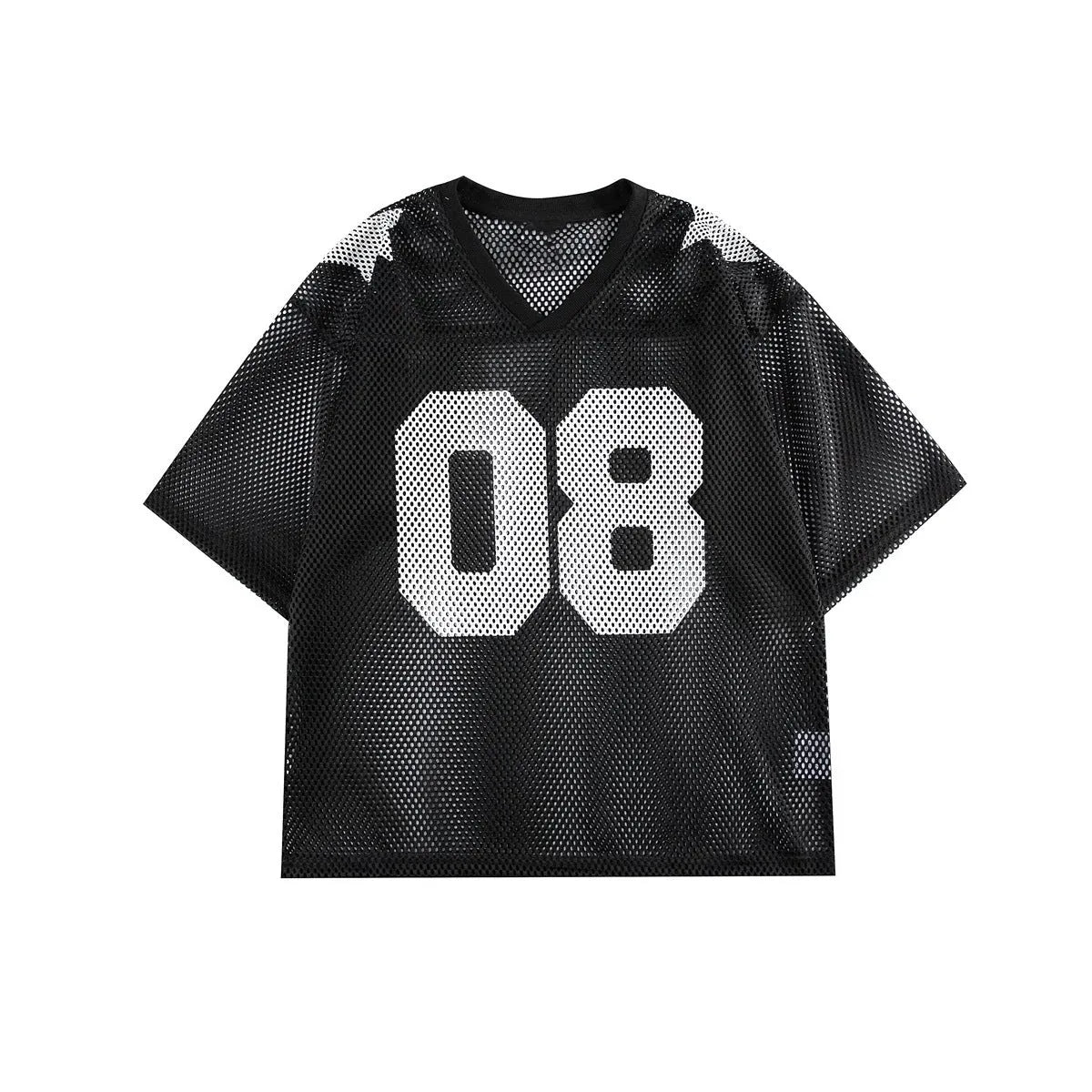 Black loose fit pullover shirt with white letter print and half sleeves