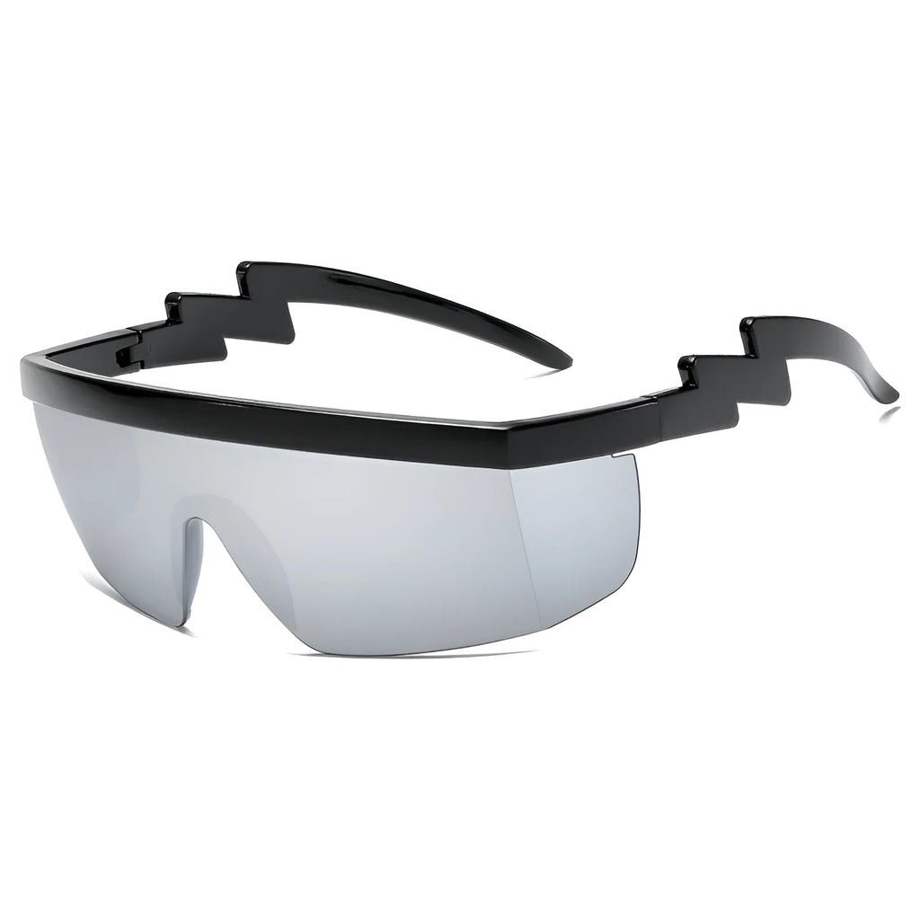 European and American one-piece sunglasses with PC lens in black frame and grey piece for cycling and outdoor sports
