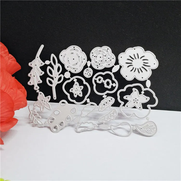 Silver carbon steel flower die for paper cutting, 14.3 x 9.9 cm etched floral design