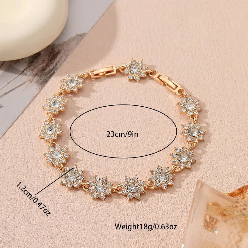 Flower-shaped electroplated bracelet in zinc alloy with colourful crystal accents