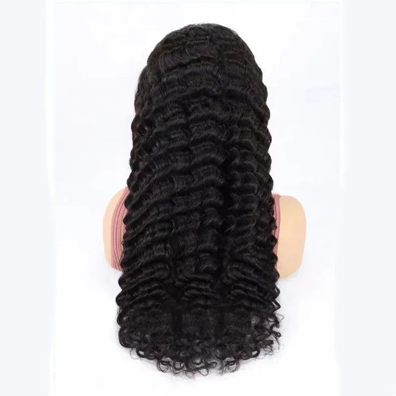 Simple solid colour hand-woven human hair half lace wig for ladies, available in lengths from 18 to 34 inches