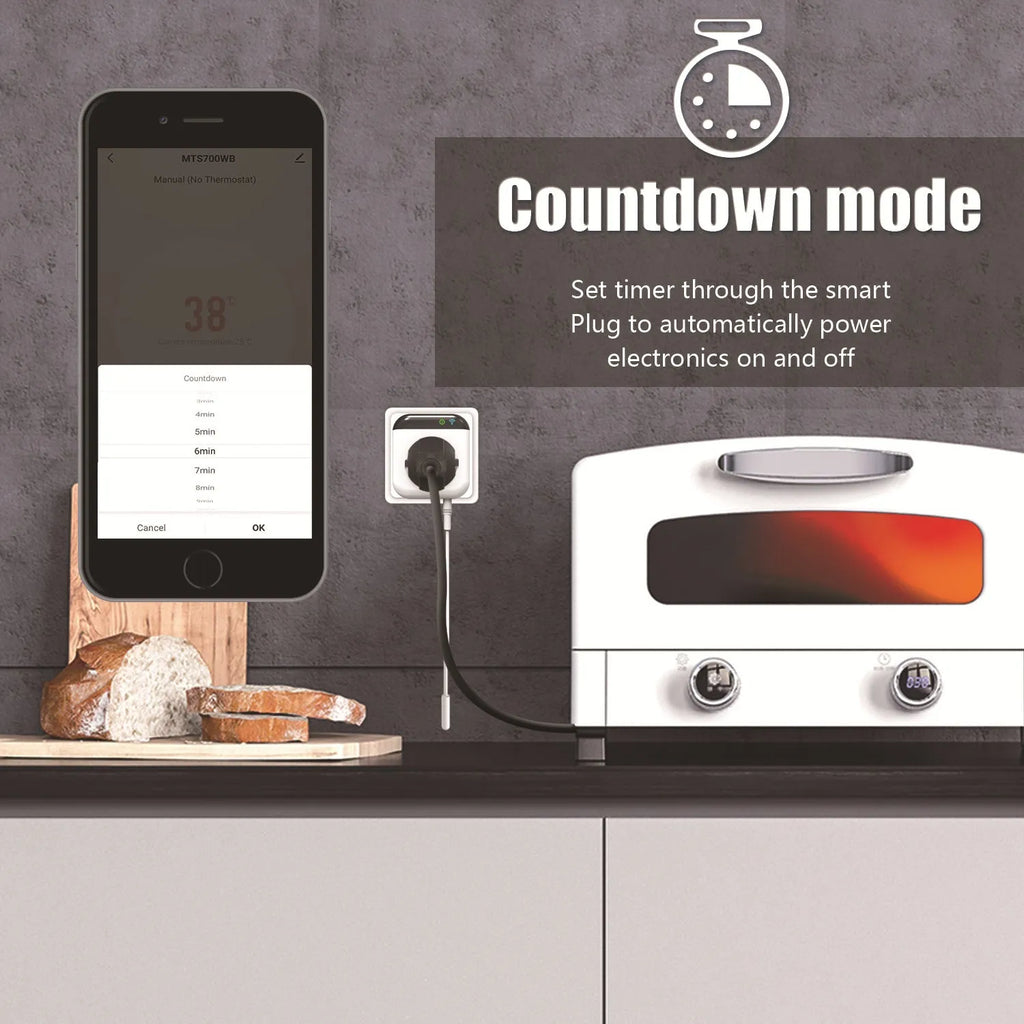 Tuya WiFi smart socket white with temperature sensor probe US standard 3-hole fireproof outlet