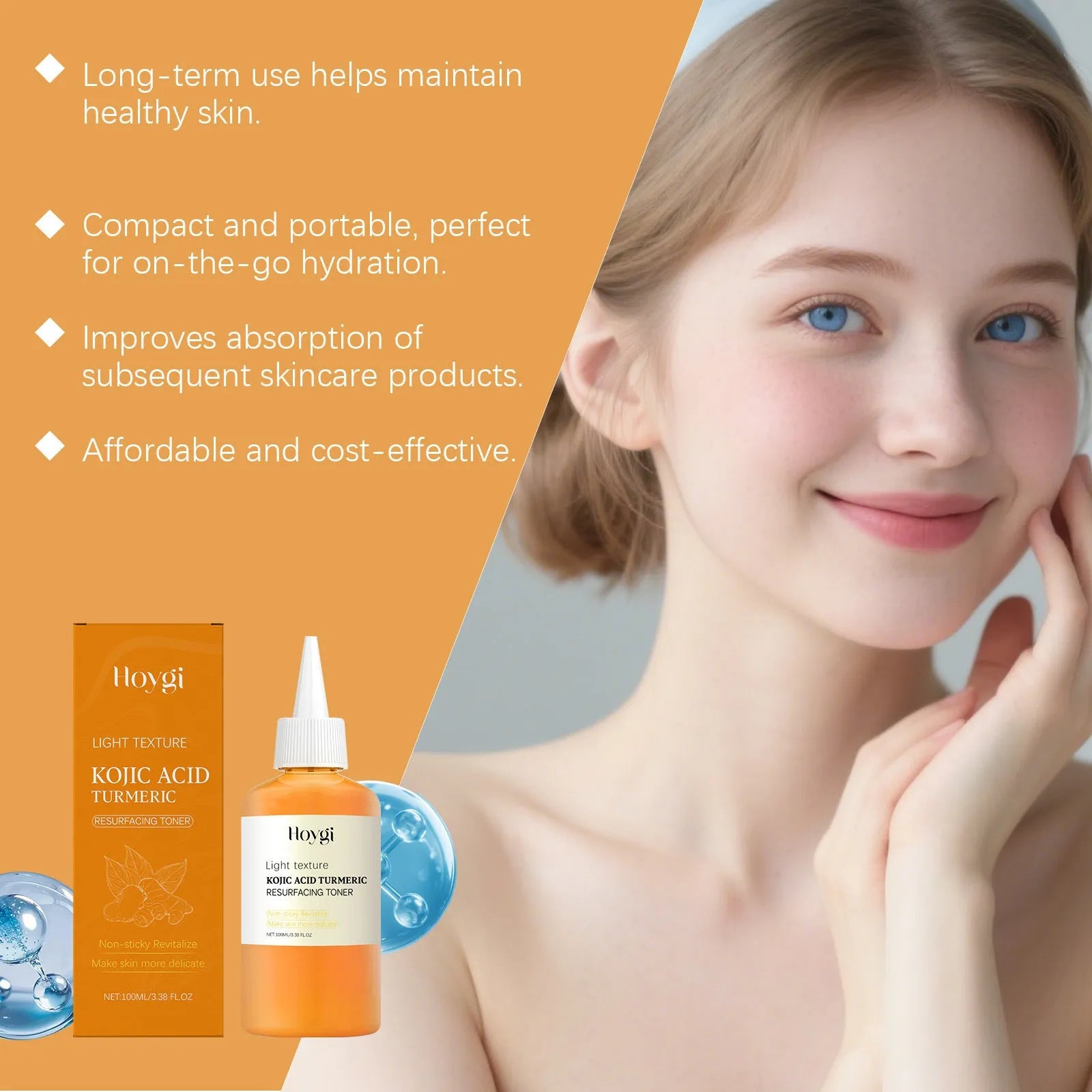 Turmeric moisturizing water 100ml non-oily face toner in compact bottle for daily care