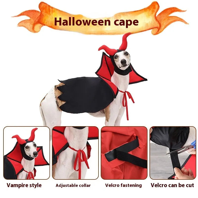 Pet vampire costume set with black polyester cloak and hat for dogs and cats
