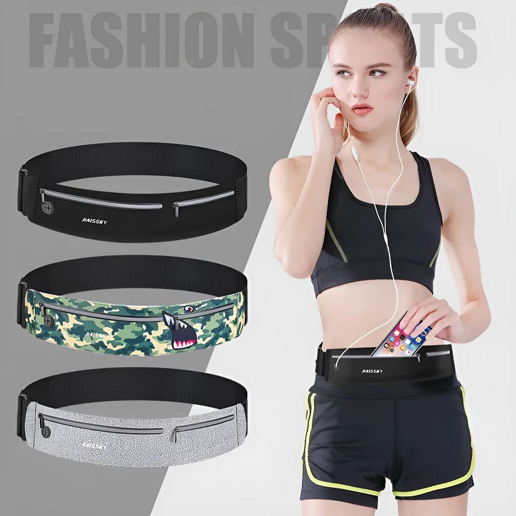 Waterproof 8-inch waist bag in camouflage crocodile pattern with adjustable strap
