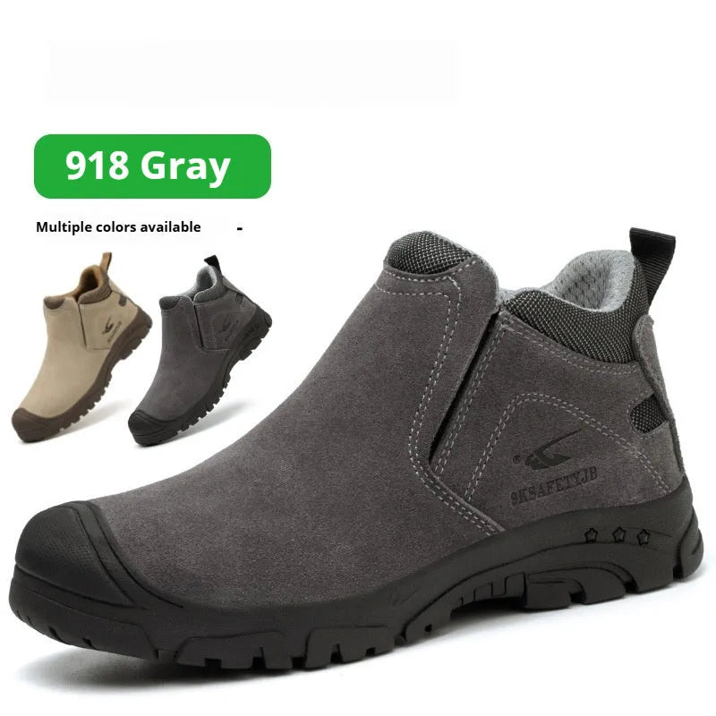 Four Seasons lightweight welder labour protection shoes with steel toe cap and PU leather upper in sand colour