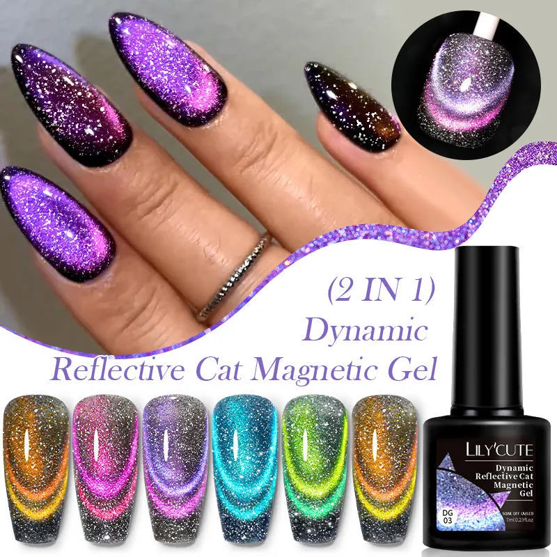 Cat eye series UV gel nail polish bottle with glitter and diamond fragments in six colour options