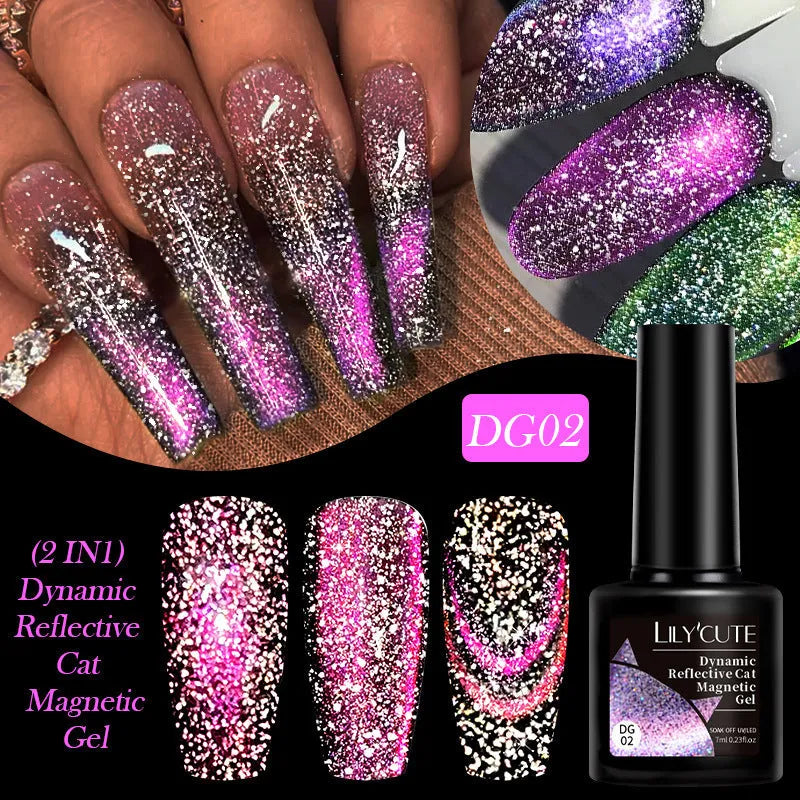 Cat eye series UV gel nail polish bottle with glitter and diamond fragments in six colour options