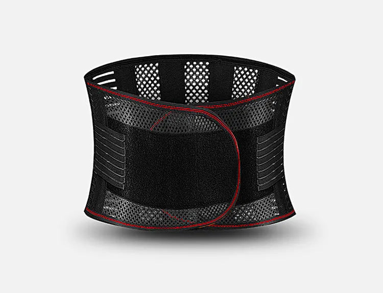 Black sports waist support lumbar brace with steel plate decompression system for adult fitness activities