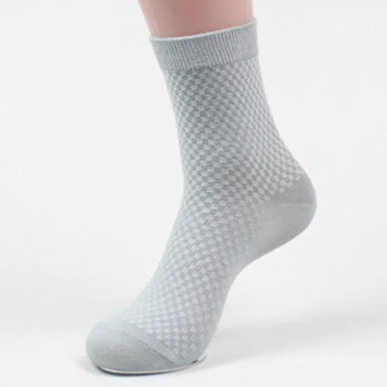 Men's bamboo fibre business socks with small square pattern in black, grey blue, iron grey, navy blue, or silver grey