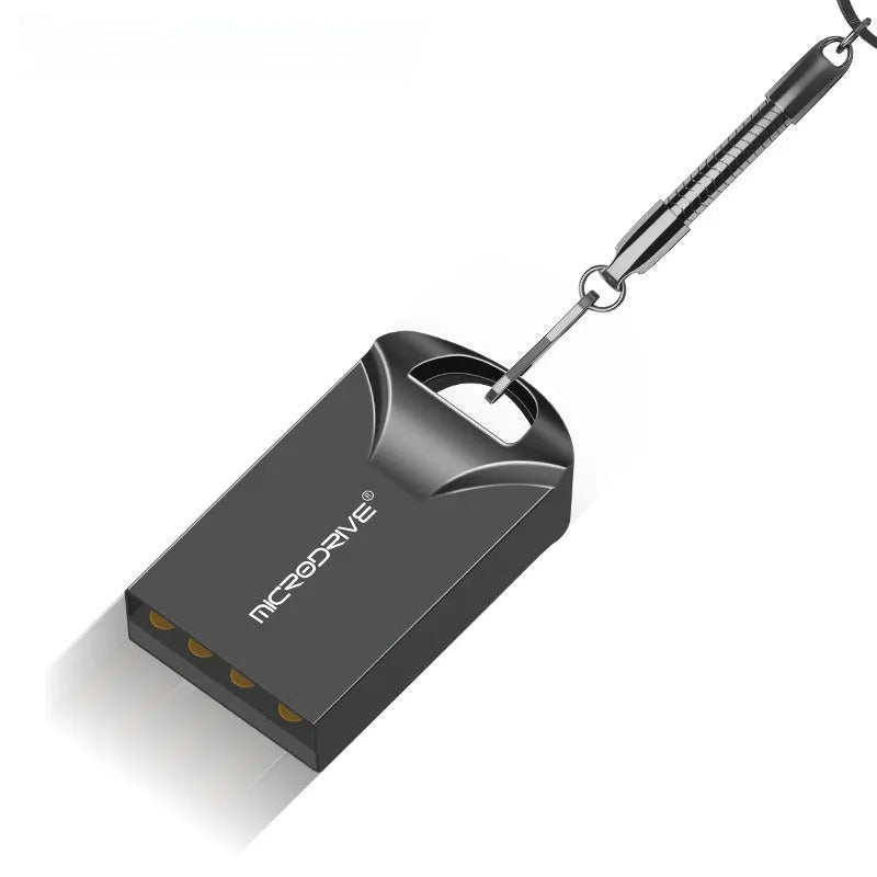 Compact metal USB flash drive in black and silver showing scale with dimensions 23x12x8mm