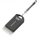 Compact metal USB flash drive in black and silver showing scale with dimensions 23x12x8mm