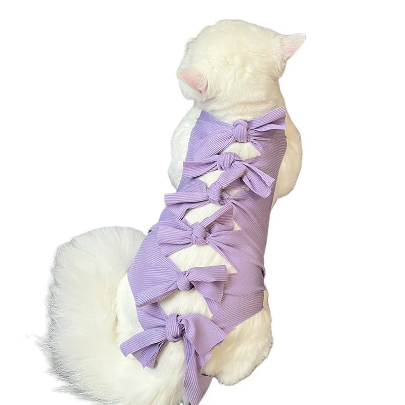 Lace-up cat sterilisation clothing in pink, purple, blue, brown or green pineapple colours with adjustable closure