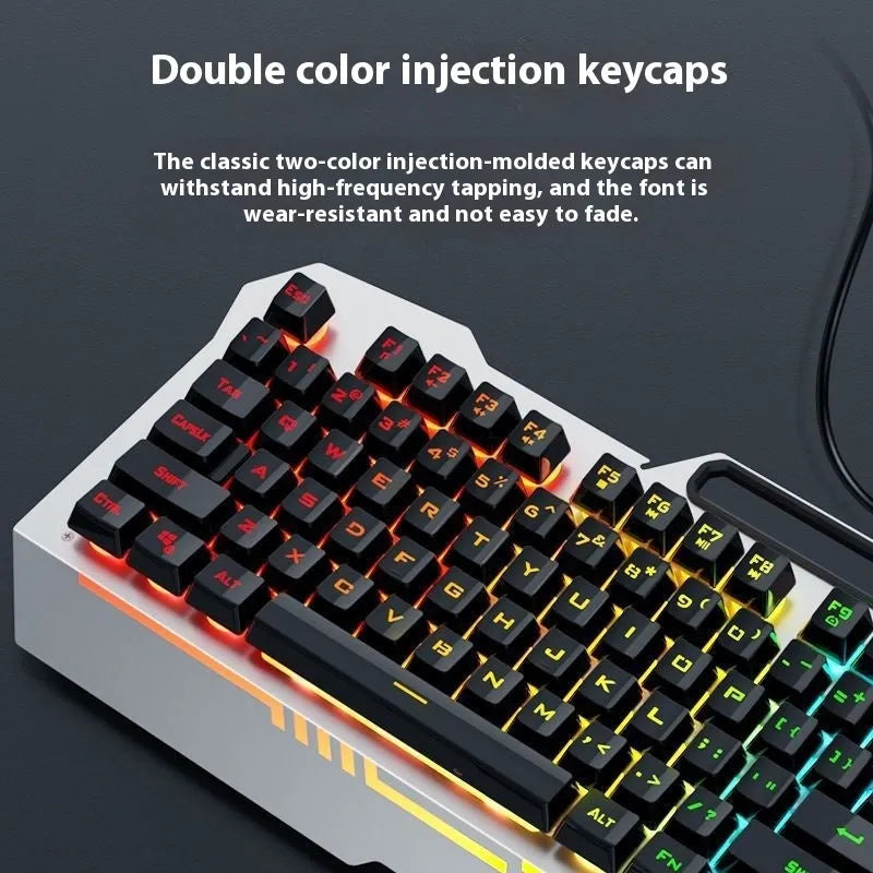 F3010 black and white mechanical keyboard and mouse bundle with gaming headset and colourful LED backlighting