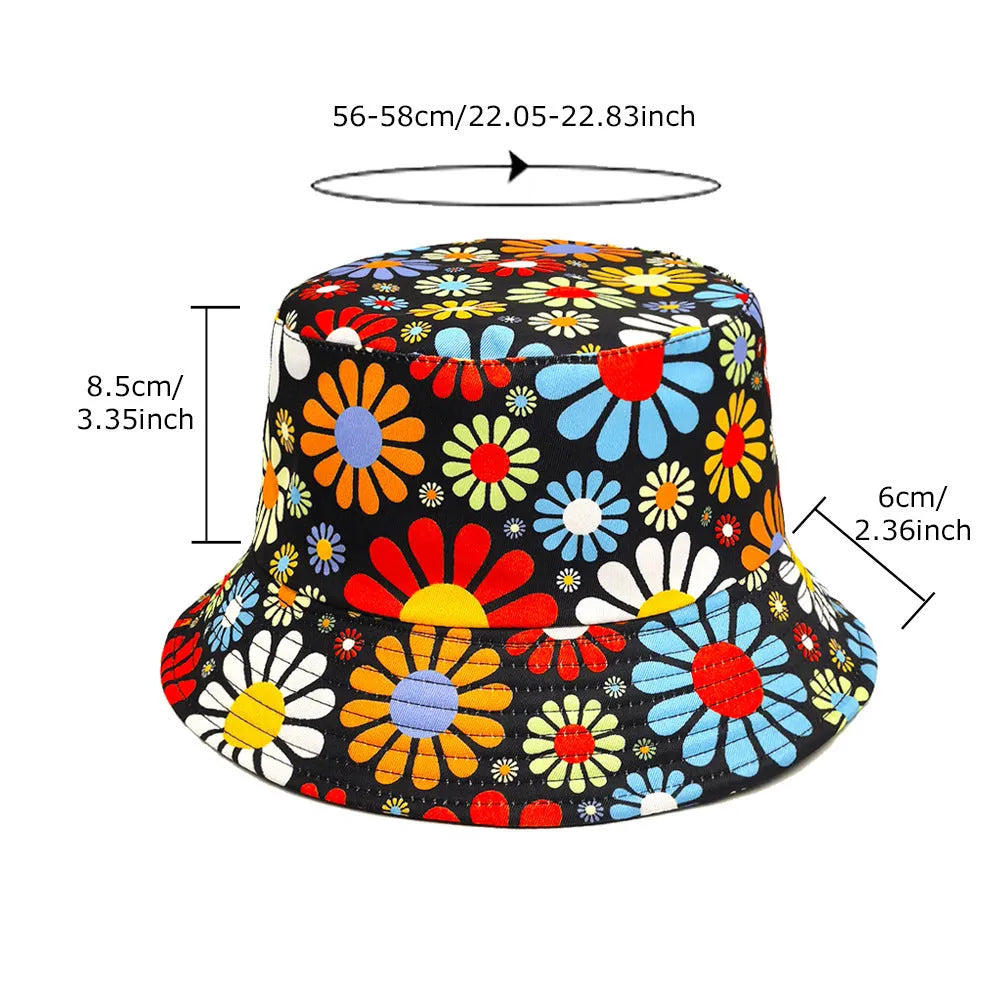 Colourful floral pattern polyester bucket hat with dome crown in medium size