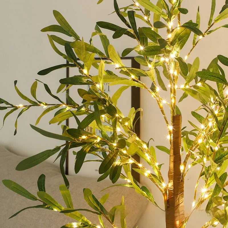 1.8 metre tall simulation olive leaf tree with warm USB-powered LED lights for courtyard decoration
