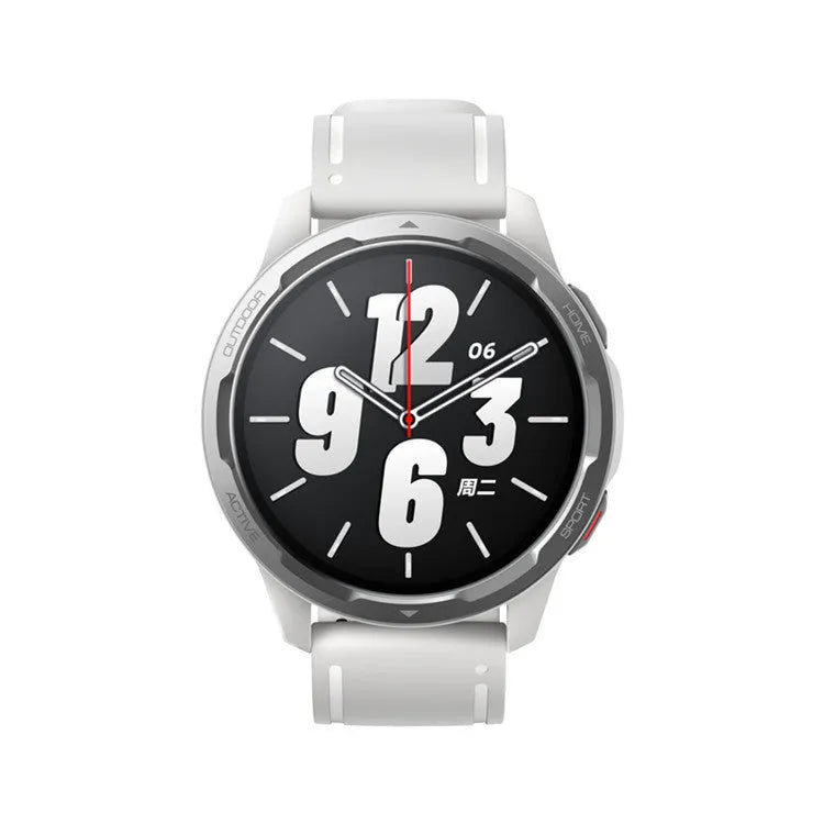 Smart watch with call function and dual band GPS on a silicone strap, showing a touch screen interface.