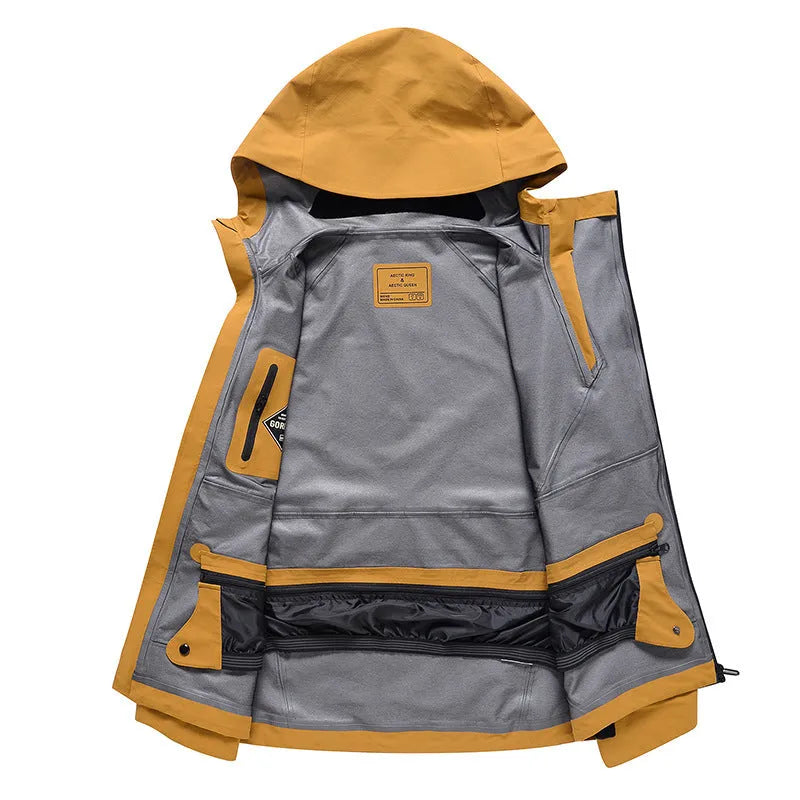 Men's and women's thin windproof waterproof ski suit in yellow, available in sizes XS to XL
