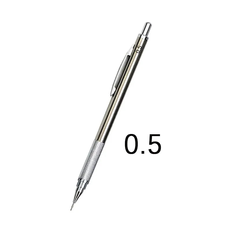 Metal automatic mechanical pencil with 2B graphite refill showing lead size options