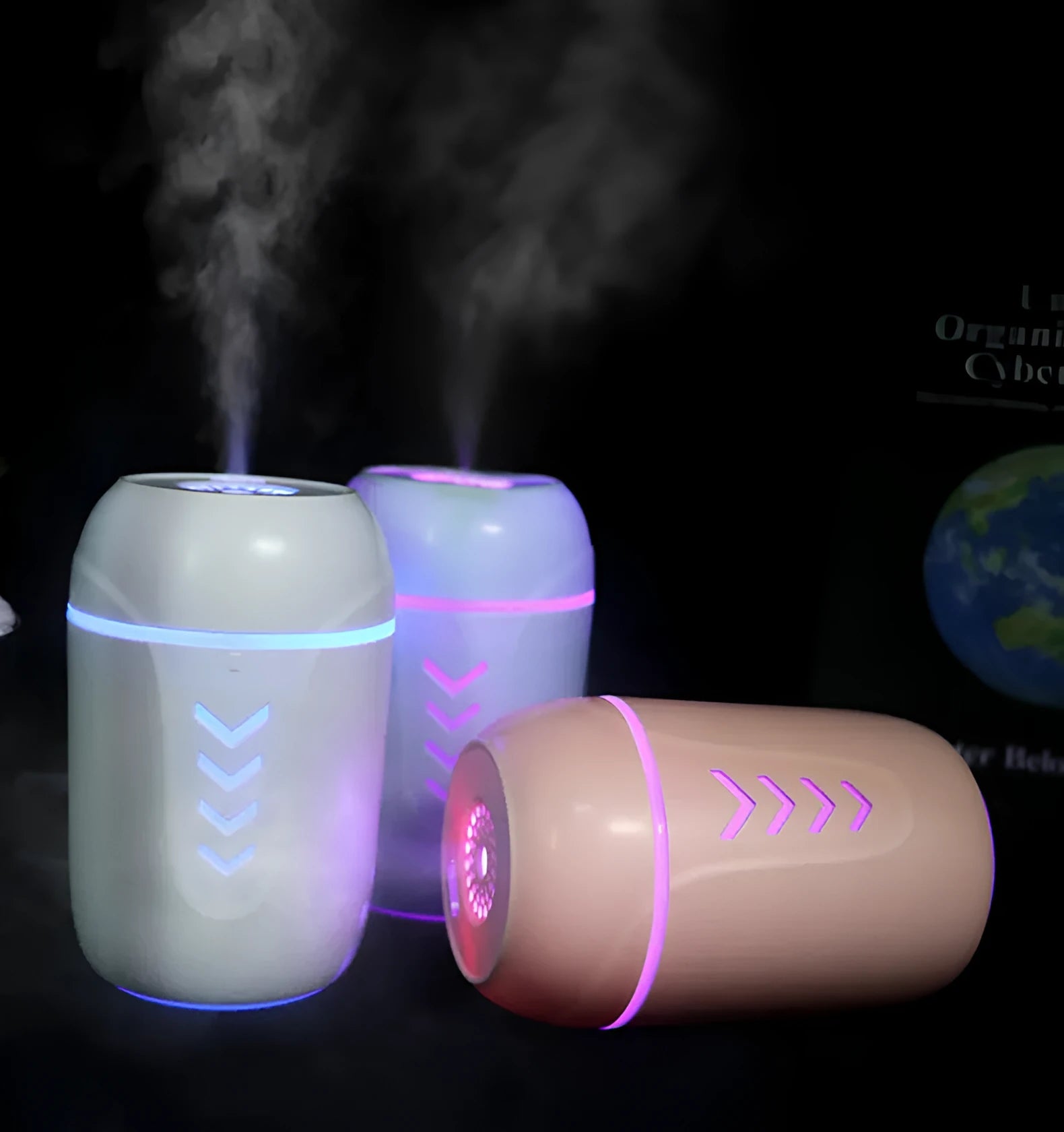 Portable car humidifier with columnar shape and aromatherapy function in blue colour