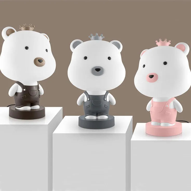 A plastic cartoon animal table lamp in a bear, cattle, rabbit, or tiger design with an LED light.