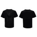 Men's black V-neck loose fit t-shirt with short sleeves and three-dimensional cutting