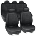 Car leather seat cover set 9-piece with installation hooks and English manual on vehicle seat