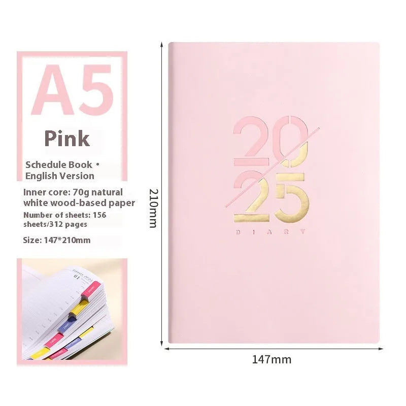 A5 faux leather daily planner notebook showing multiple colour options