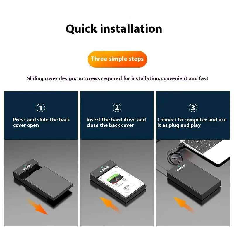 USB 3.0 external hard drive enclosure for 3.5-inch SATA hard drives with power adapter and data cable