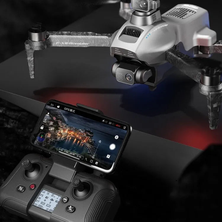 White folding quadcopter drone with camera showing obstacle avoidance sensors and brushless motors