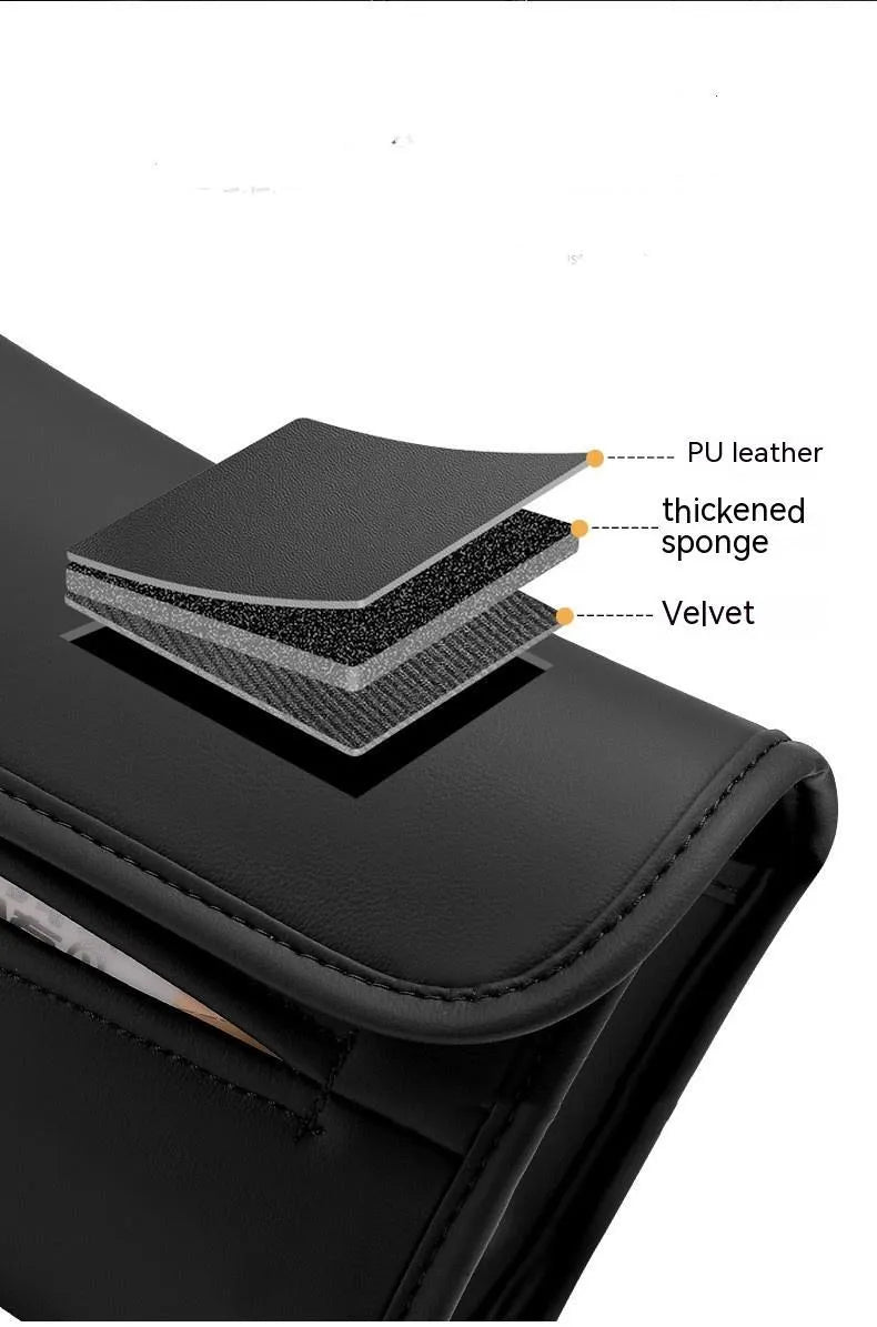 Leather car tissue box with elastic band mounting for sun visor or armrest