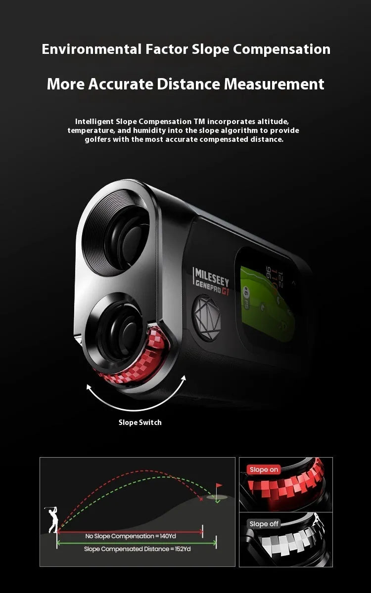GenePro G1 GPS rangefinder in black with AMOLED touch screen and compact plastic body